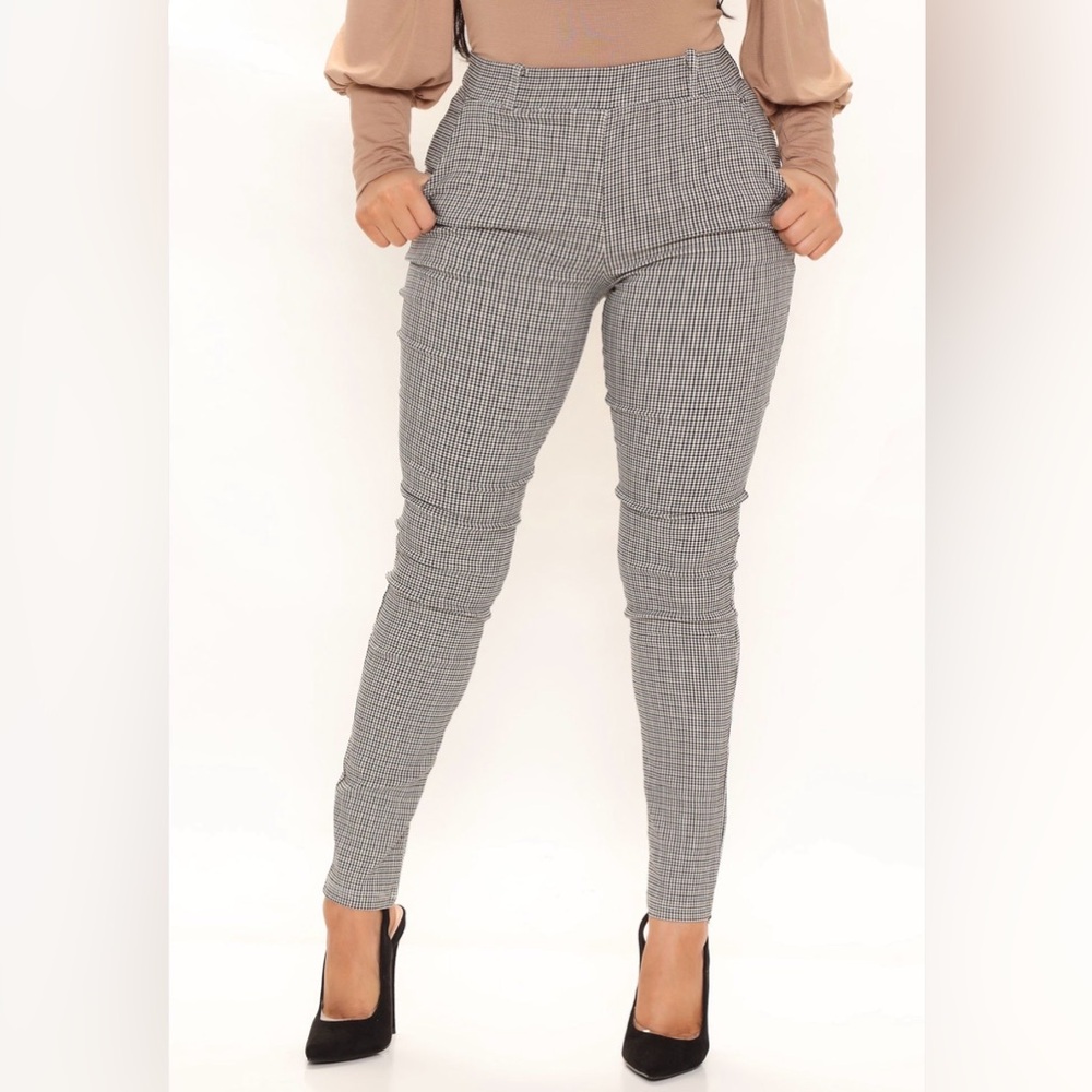Black White Checkered Plaid High Waisted Skinny Pants Work Office Small